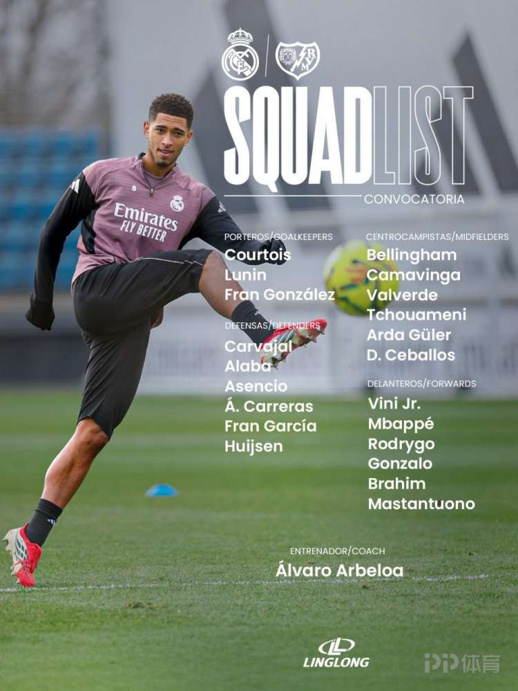 皇马战巴列卡诺大名单：姆巴佩领衔 吕迪格、阿诺德缺席